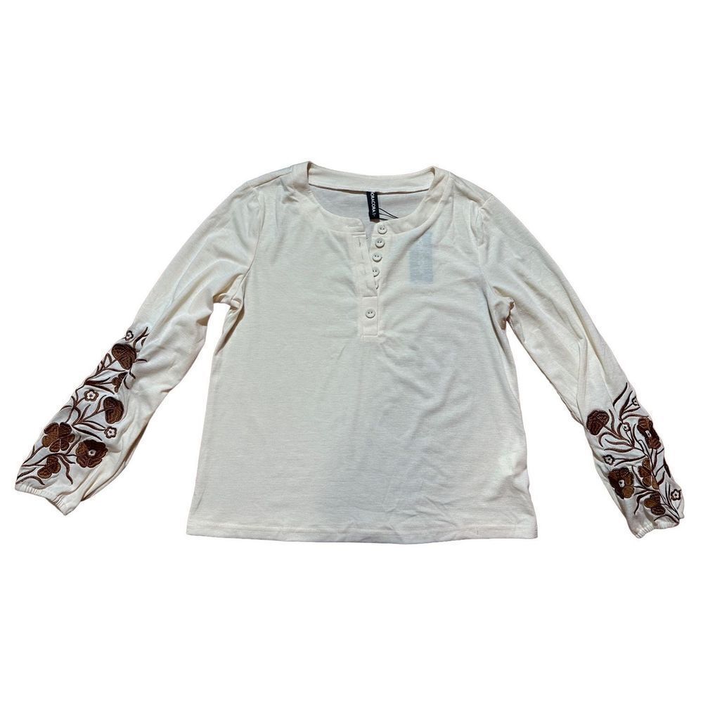 NEW Noracora‎ cream long sleeve blouse with floral embroidered detail sz S